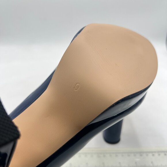 miss left Navy Platform Almond Toe Pumps Classic Slip On Chunky High Heels Shoes - Picture 6 of 8